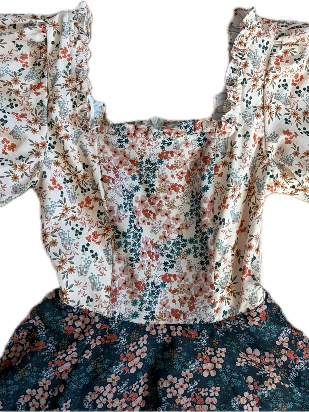 Ivy City Co Floral Midi Dress in Cream & Teal